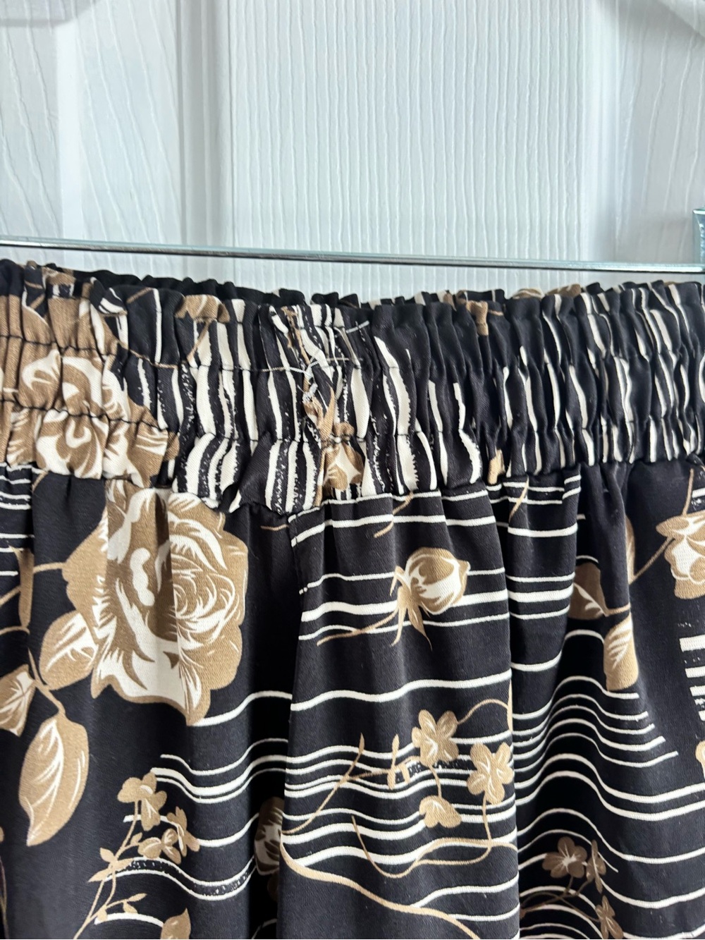 Wide Leg Women's Pants with Gold Floral Print - Picture 3 of 7